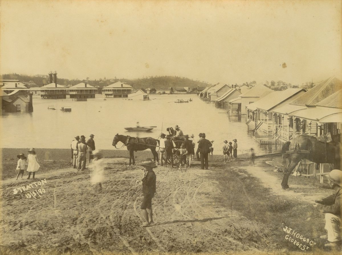 Flooded street scene in a Brisbane suburb, 1890