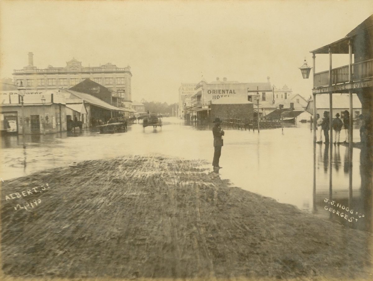 Flooded Albert Street, Brisbane, 1890