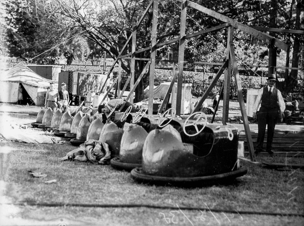 Dodgem cars at the RNA showground, Brisbane, 1938