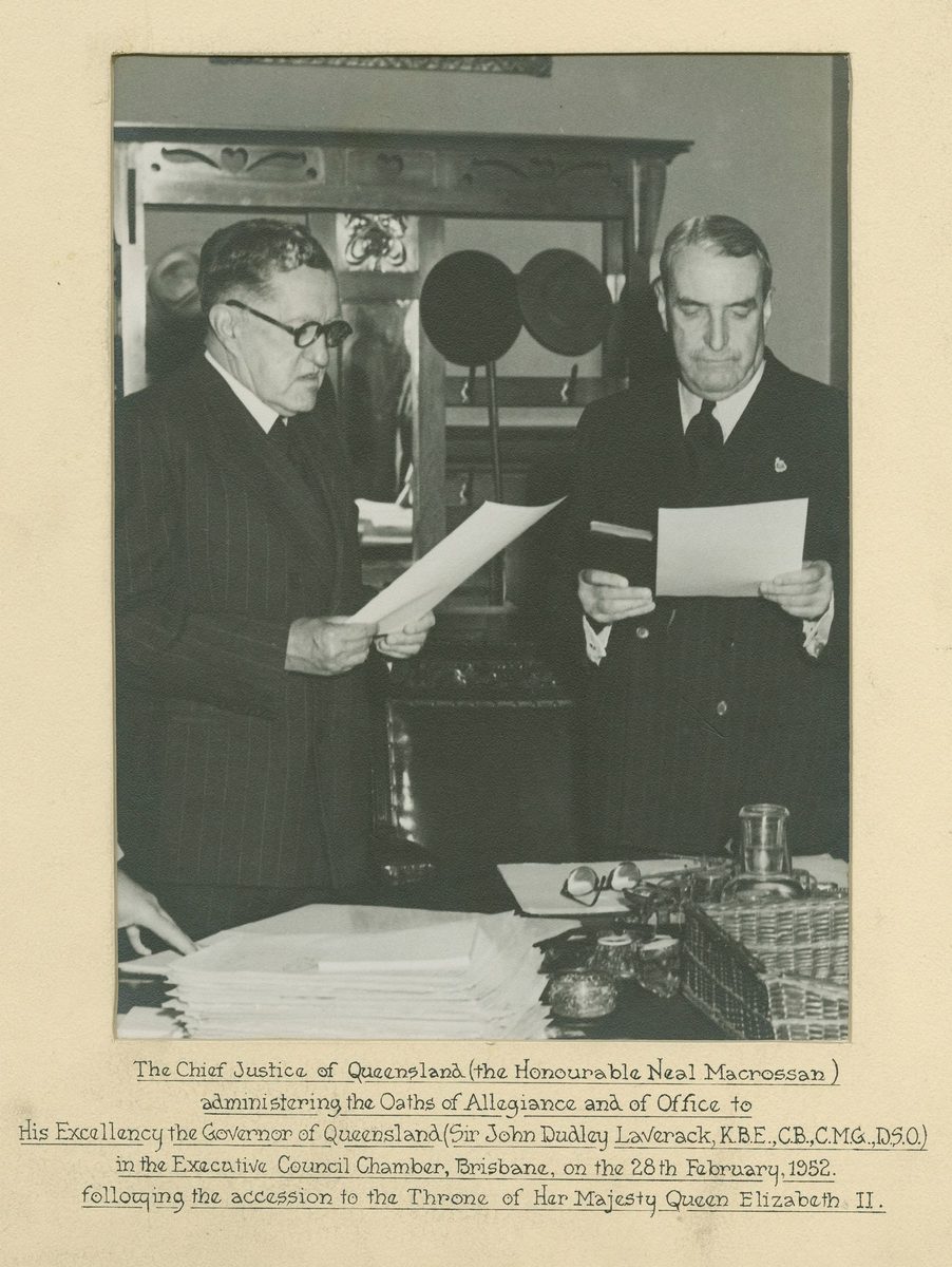 Sir John Dudley Lavarack on his investiture as Queensland Governor