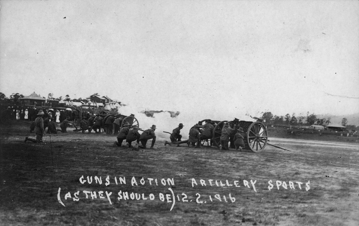 Military guns in action at Chermside, 1916