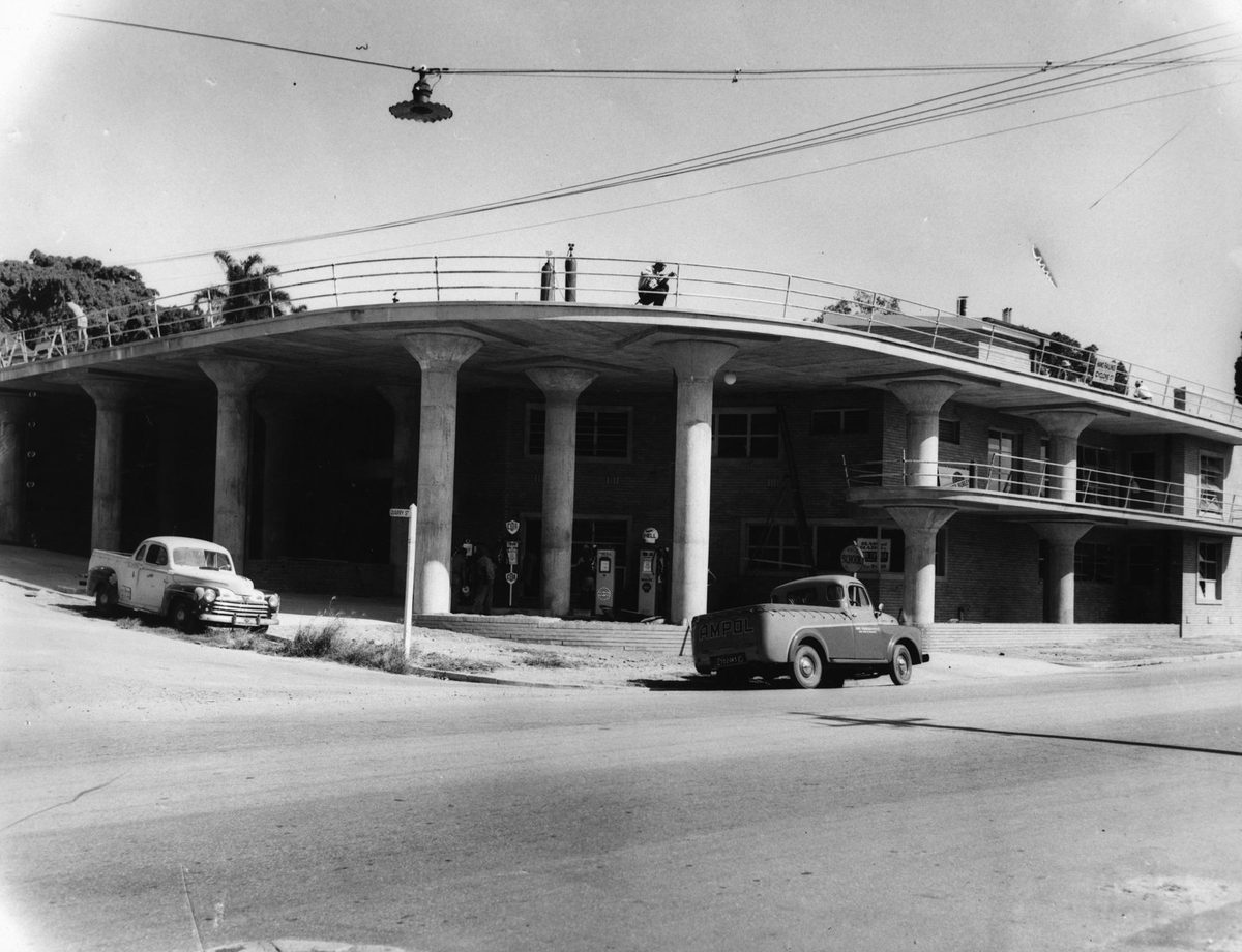 RACQ service depot on the corner of Water and Quarry Streets in Fortitude Valley in 1953