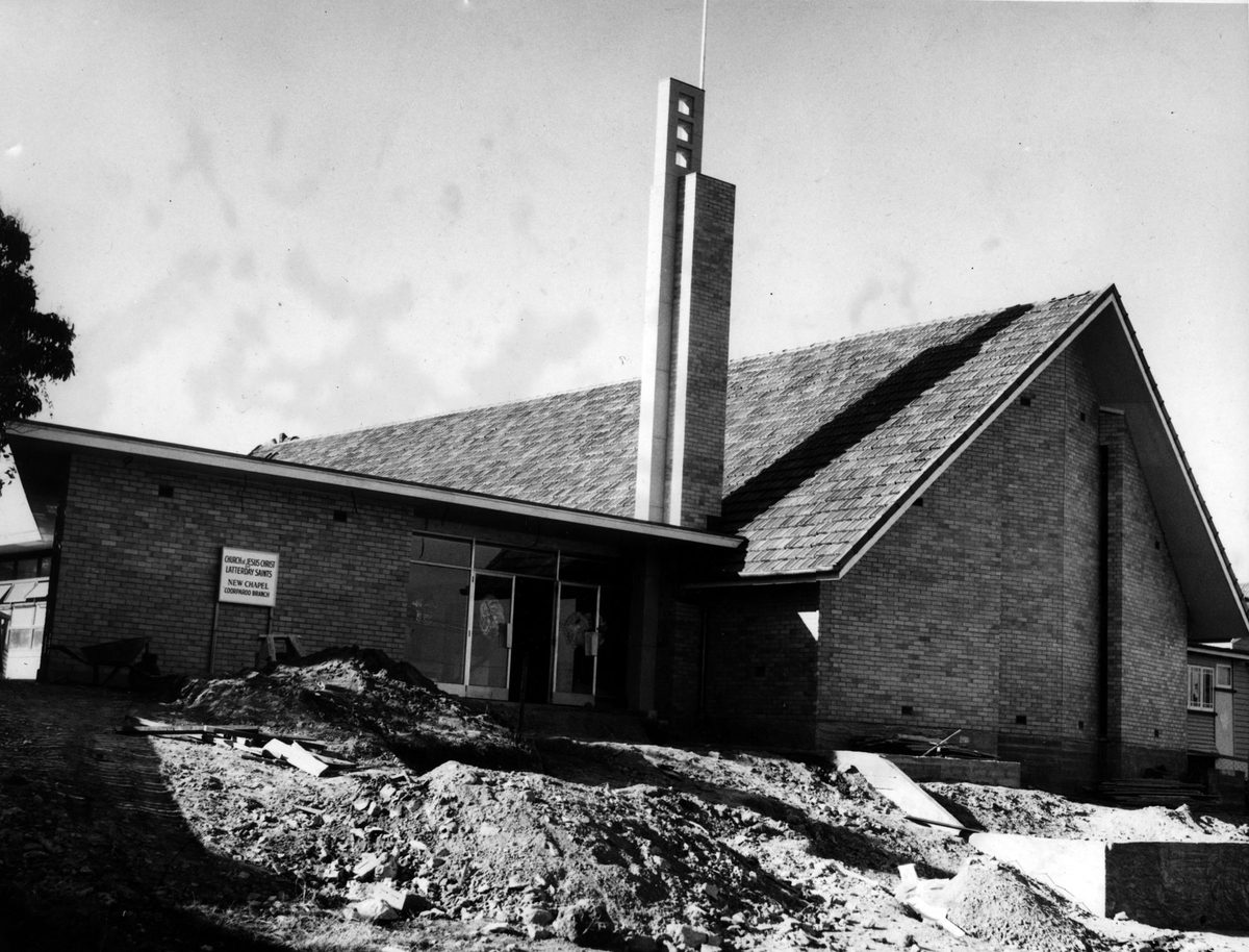 Recently completed church of Jesus Christ of Latter Day Saints at Camp Hill in 1957