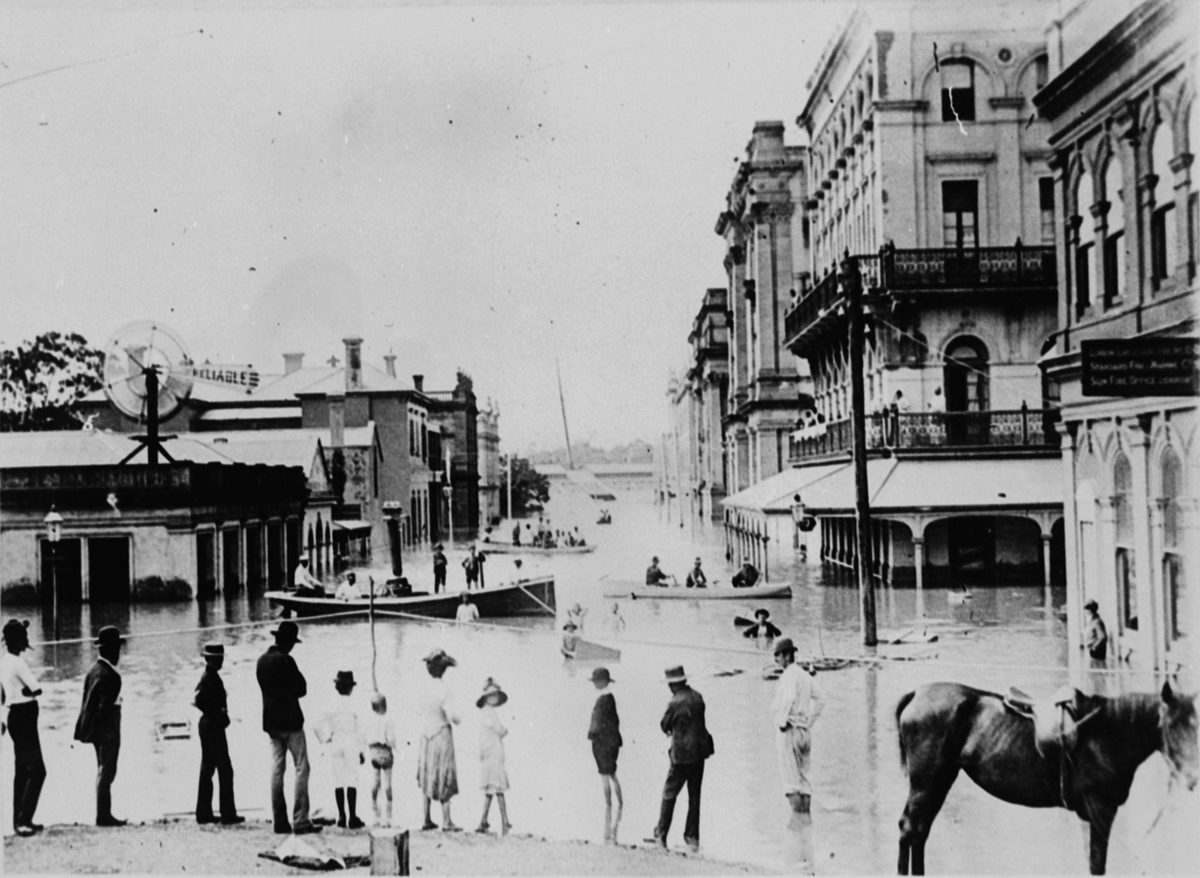 Flood waters seen from the corner of Adelaide and Creek Streets, Brisbane, 1893