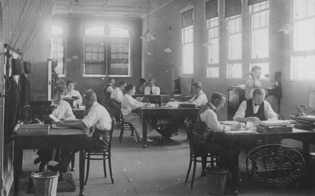 Inside the offices of the Australian Estates & Mortgage Co., 1921