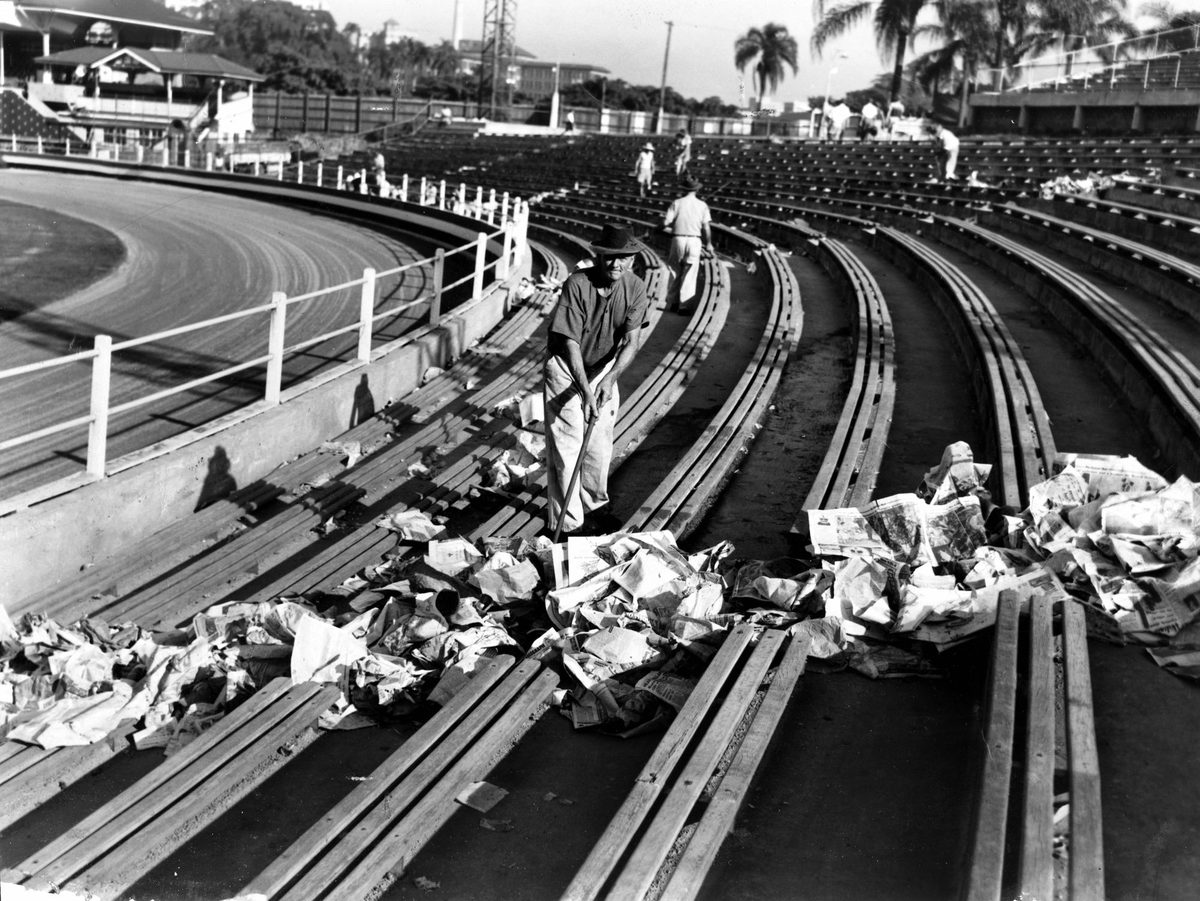 Cleaners worked hard after the Civic Welcome to Queen Elizabeth II and the Duke of Edinburgh, Brisbane, 1954