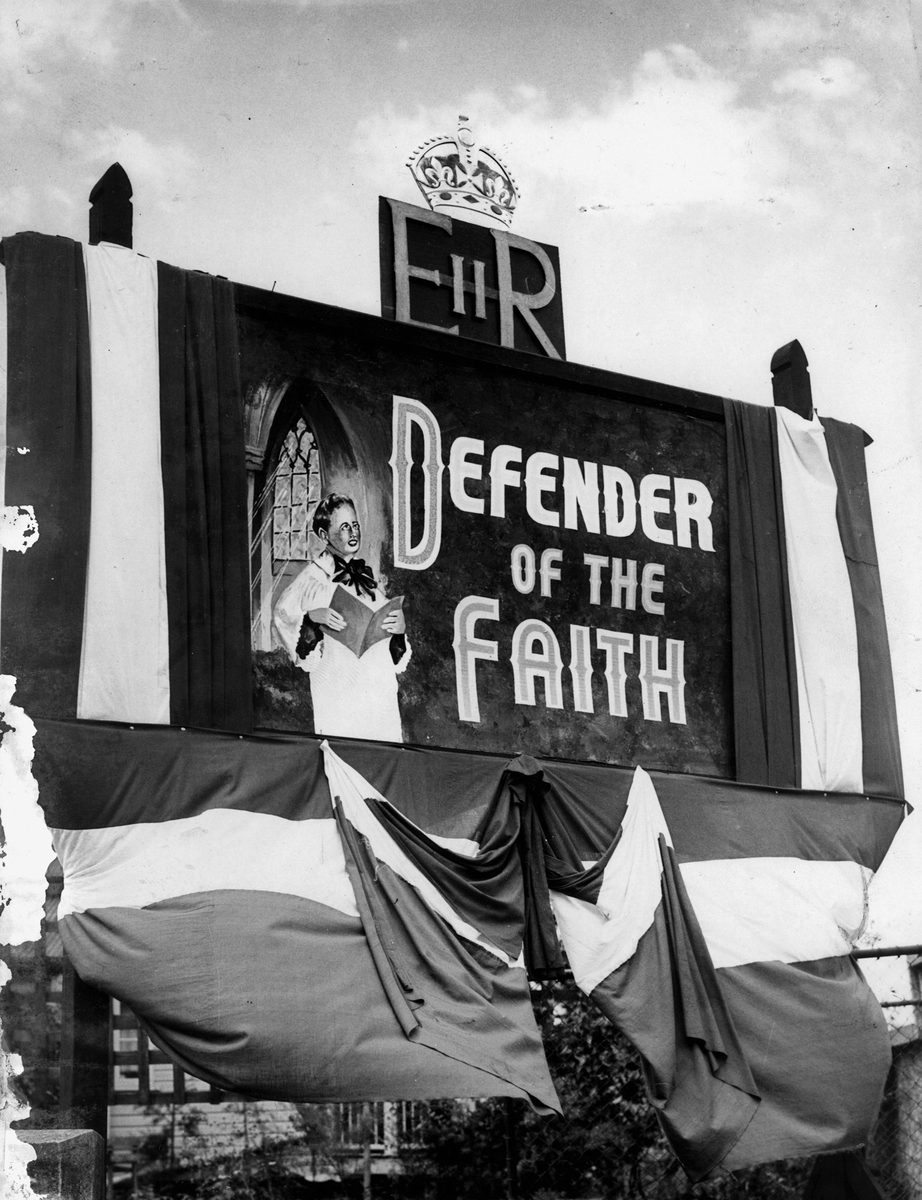 Church decorations in Vulture Street, South Brisbane for the royal visit in 1954