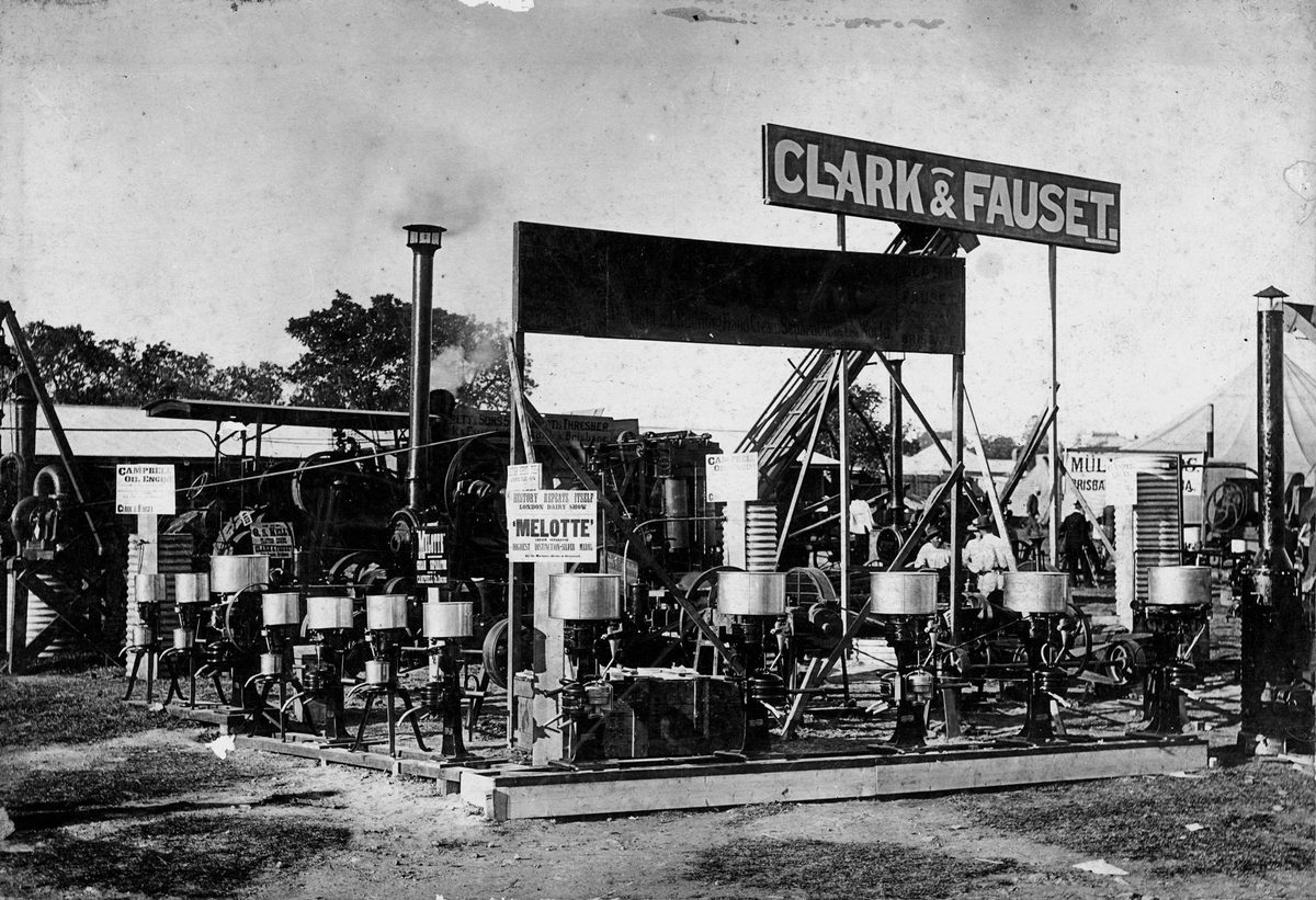 Clark & Fauset's machinery display at the Exhibition Grounds, Brisbane, 1904