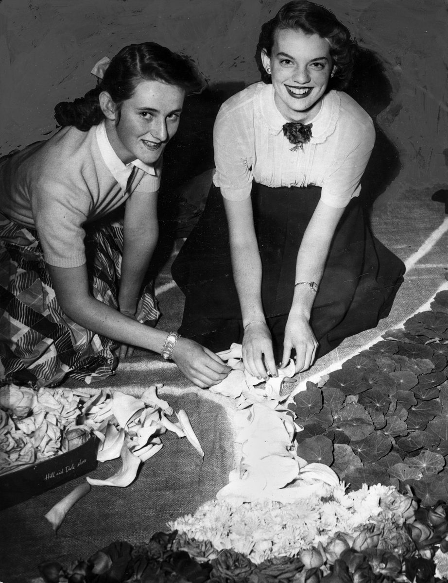 Art students arranging flowers for the Creche and KindergartenChelsea Flower Show, Brisbane, 1953