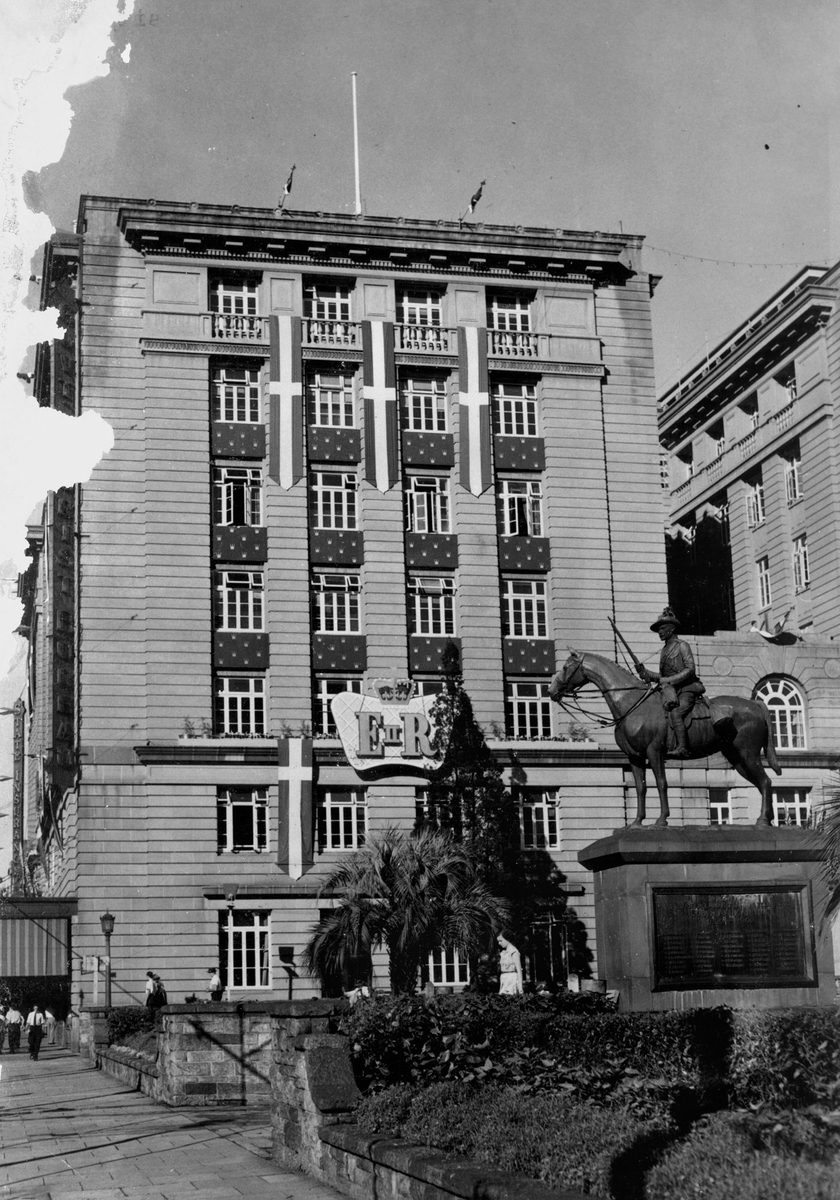 Queensland Government Offices decorated for the Royal Tour in March, 1954