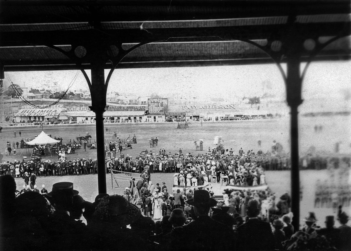 View from the grandstand looking over the main parade ring, Exhibition Ground, Brisbane, 1914