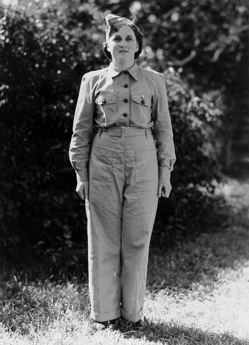 Woman in the uniform of the Australian Women's National Emergency Legion, Brisbane, September 1939