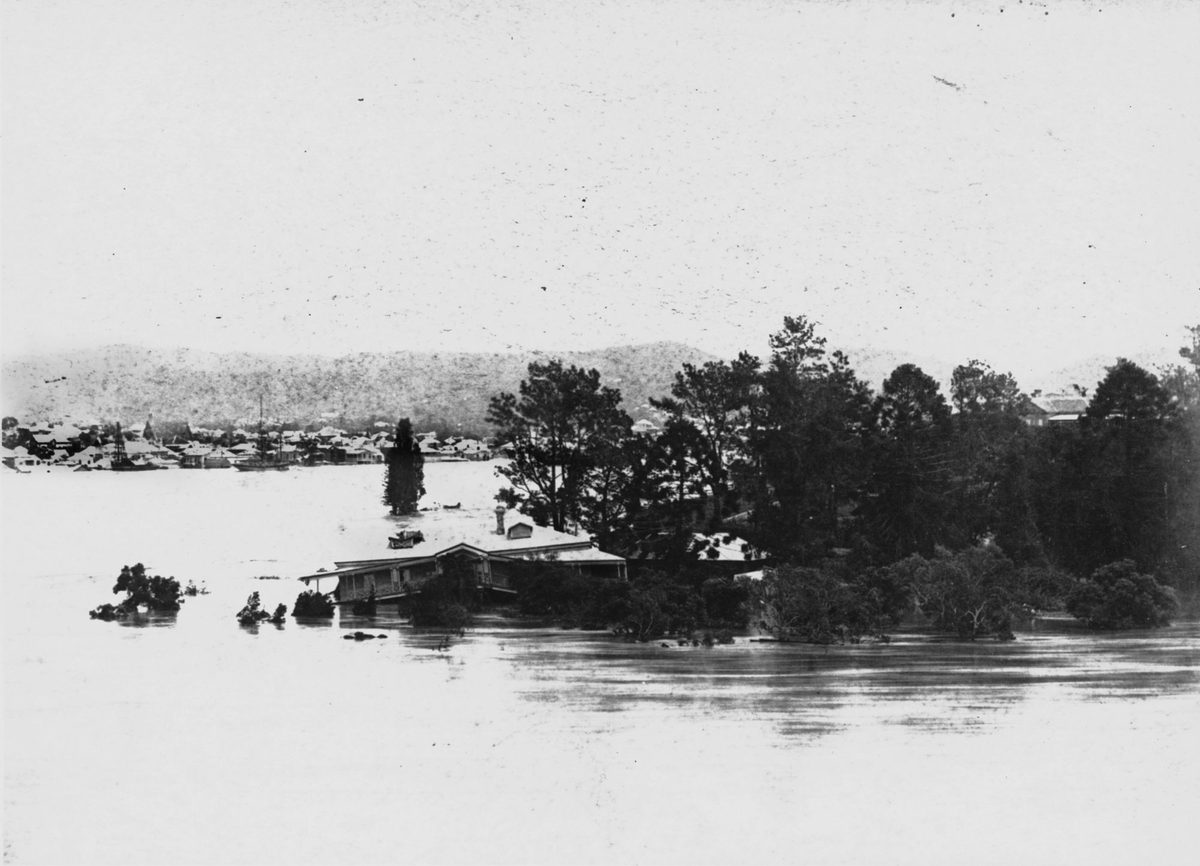 Curator's residence swamped by flood waters in the Botanic Gardens in Brisbane, 1893
