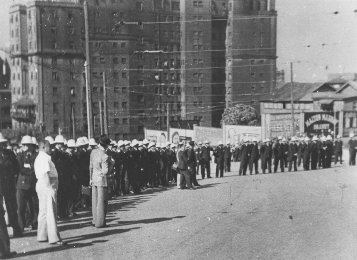 Police in Edward Street during the Railway's Strike, Brisbane, 1948