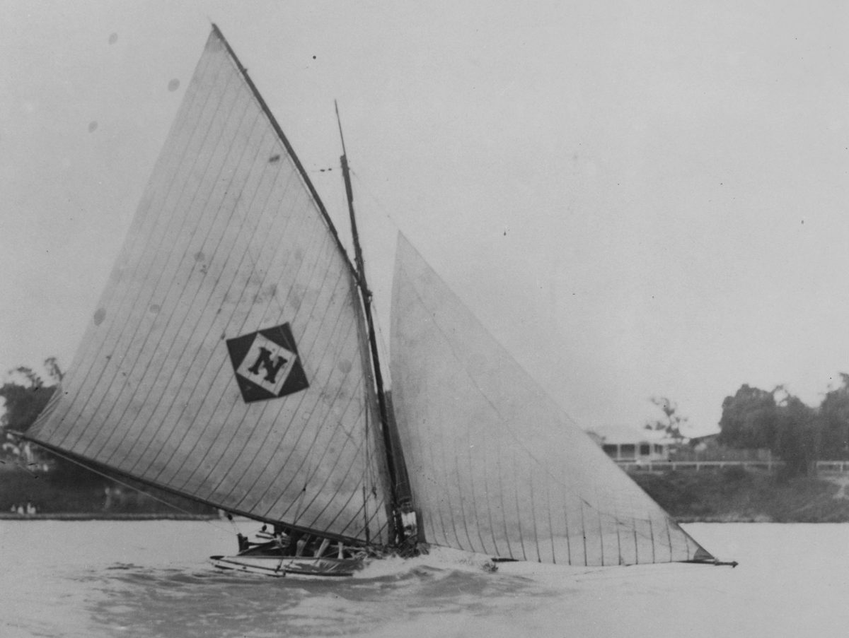 Nell in sail on the Brisbane River, 1916