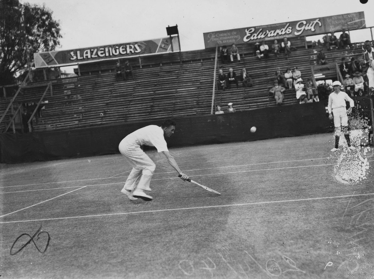 Tennis player in action in Brisbane, 1940