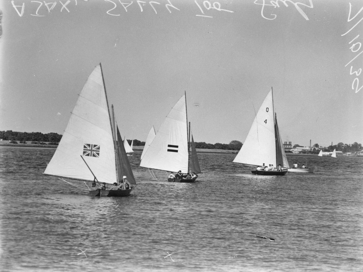Ajax with two other sailing boats on the water in Brisbane, 1939