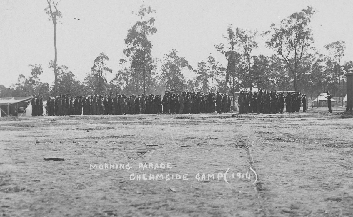 Morning parade at the Chermside Army Camp, 1916