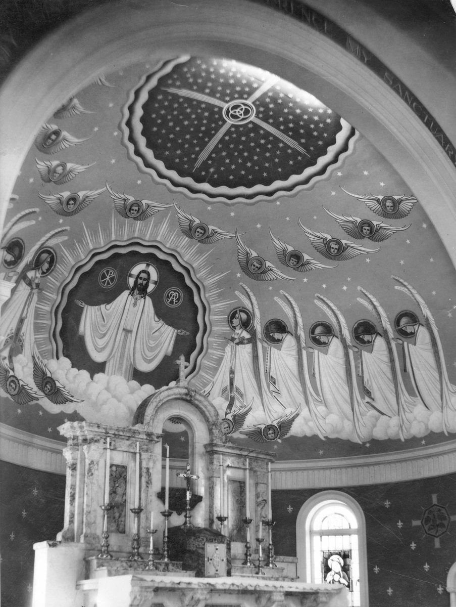 Altar and painted ceiling in St. Joseph's Church, Brisbane, 1948