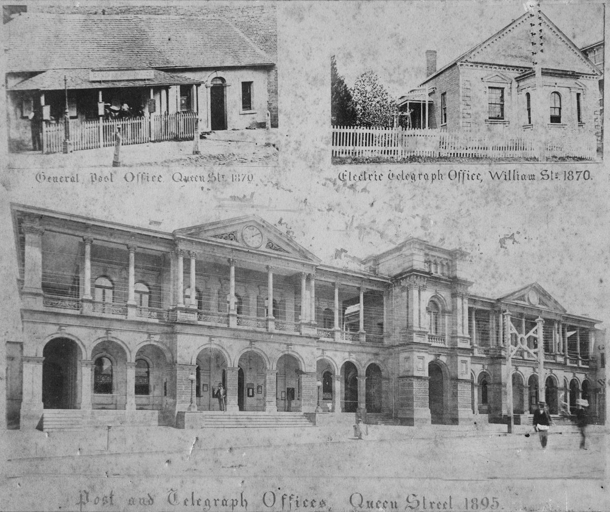 Three views of post offices in Brisbane during the late 1800s