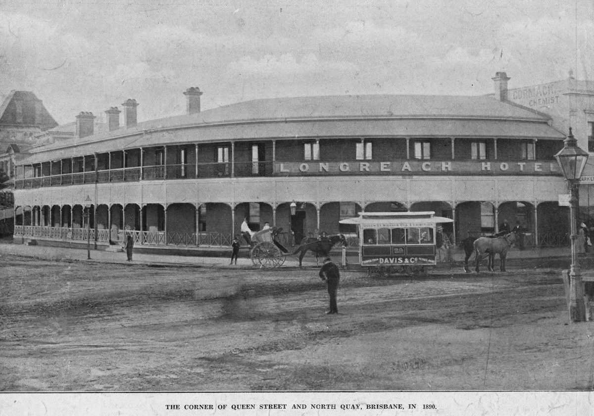 Longreach Hotel situated on the corner of Queen Street and North Quay, Brisbane, 1890