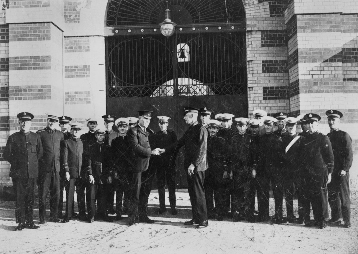Salvation Army band outside the gates of Boggo Road Gaol, Dutton Park, Brisbane, 1928