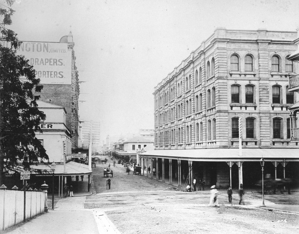 View of Edward Street above the intersection of Adelaide Street looking east, Brisbane, 1889