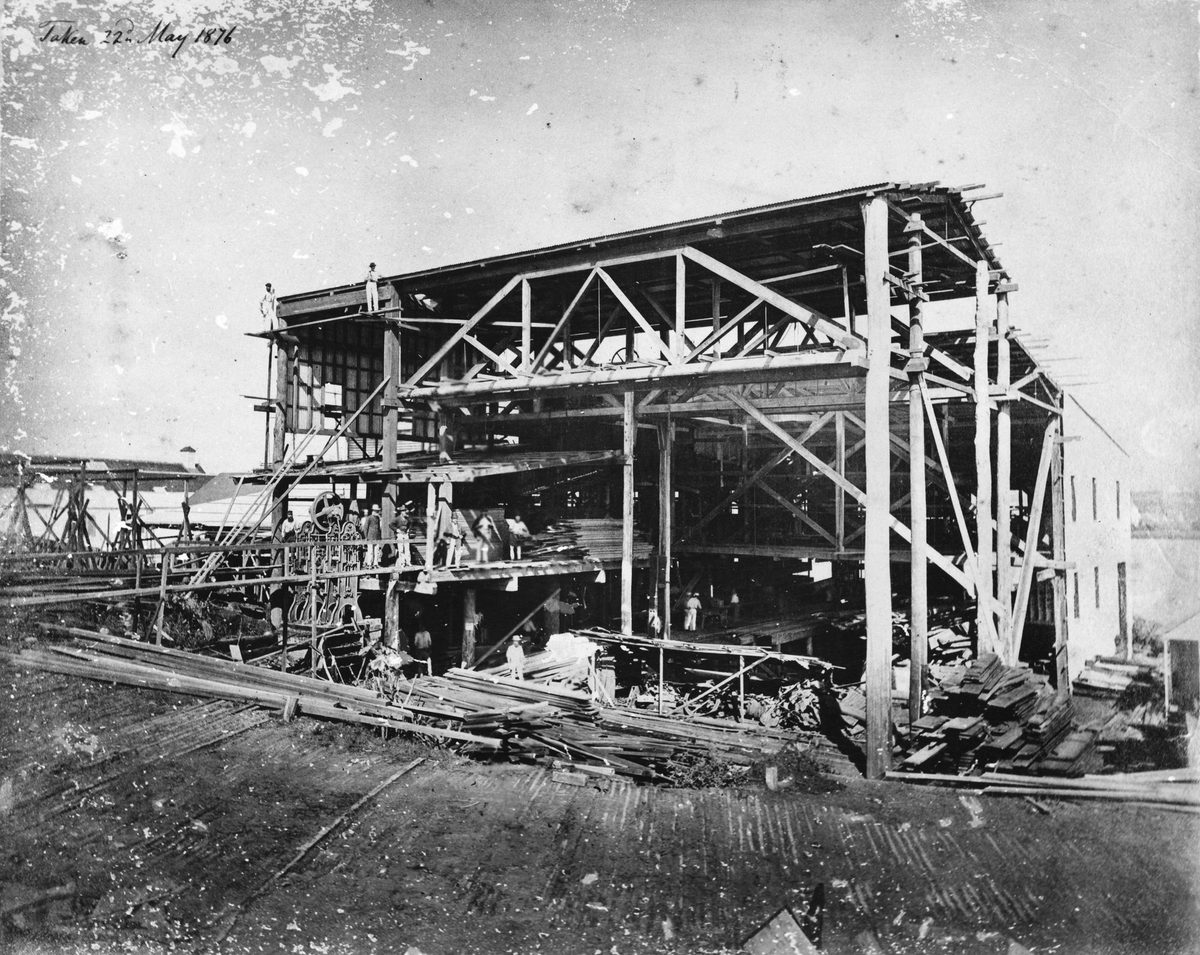Construction site for Pettigrew's Sawmill, Brisbane, 1876