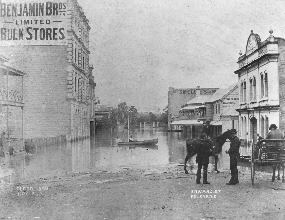 Edward Street, Brisbane, during the March 1890 flood