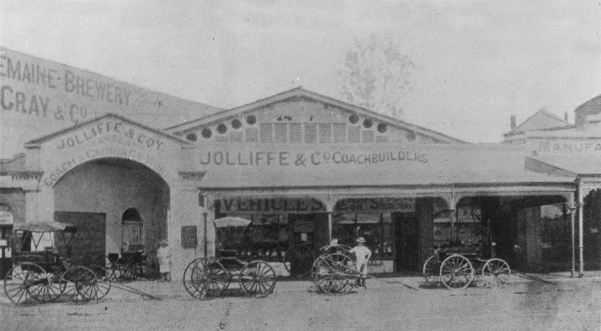 Street view of the premises of Jolliffe & Co., Coachbuilders, 1902