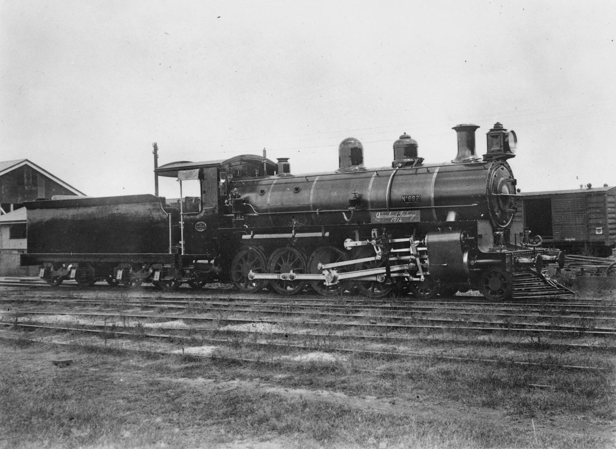 Queensland Government Railways C18 class locomotive no. 692 ready for display at Roma Street, 1914