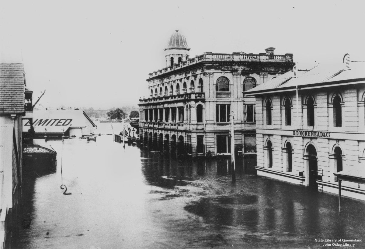 Flood waters in Mary Street, Brisbane in 1893