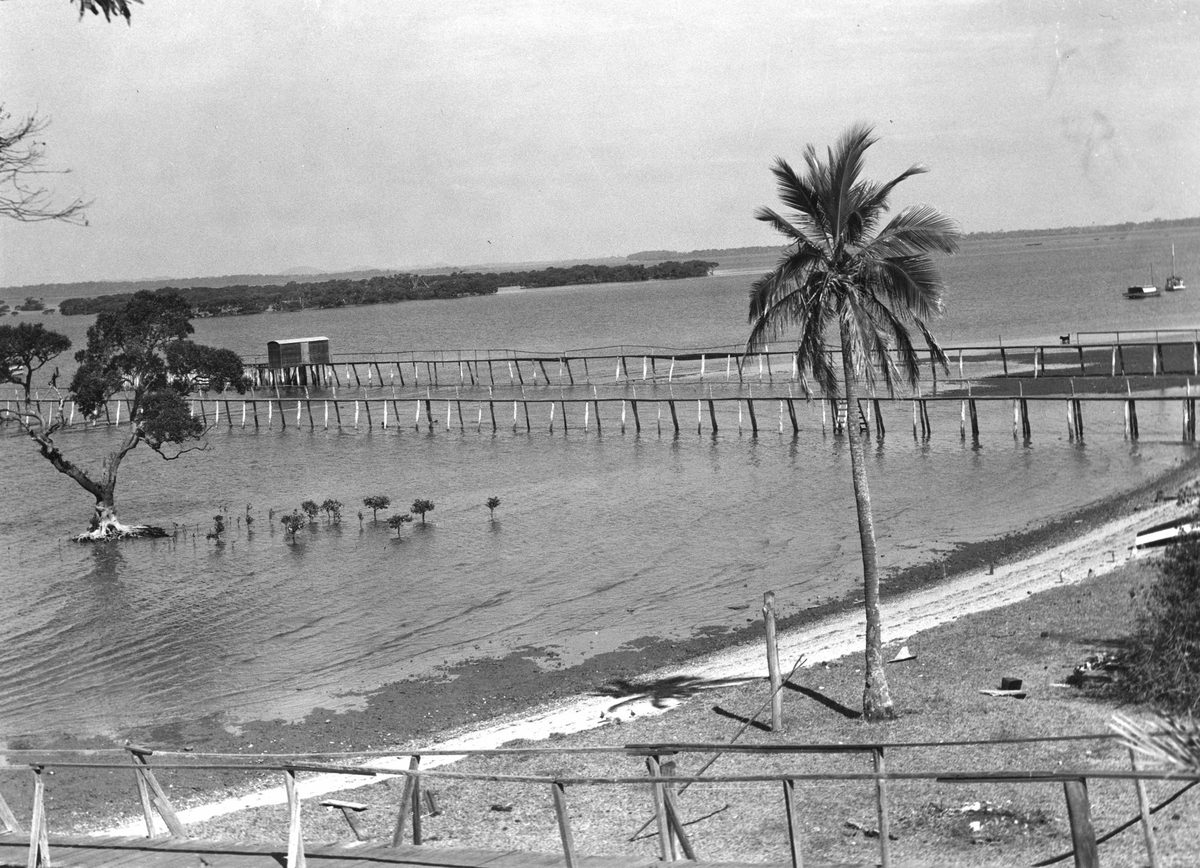 Moreton Bay and the jetty, as seen from Cleveland Point, 1940