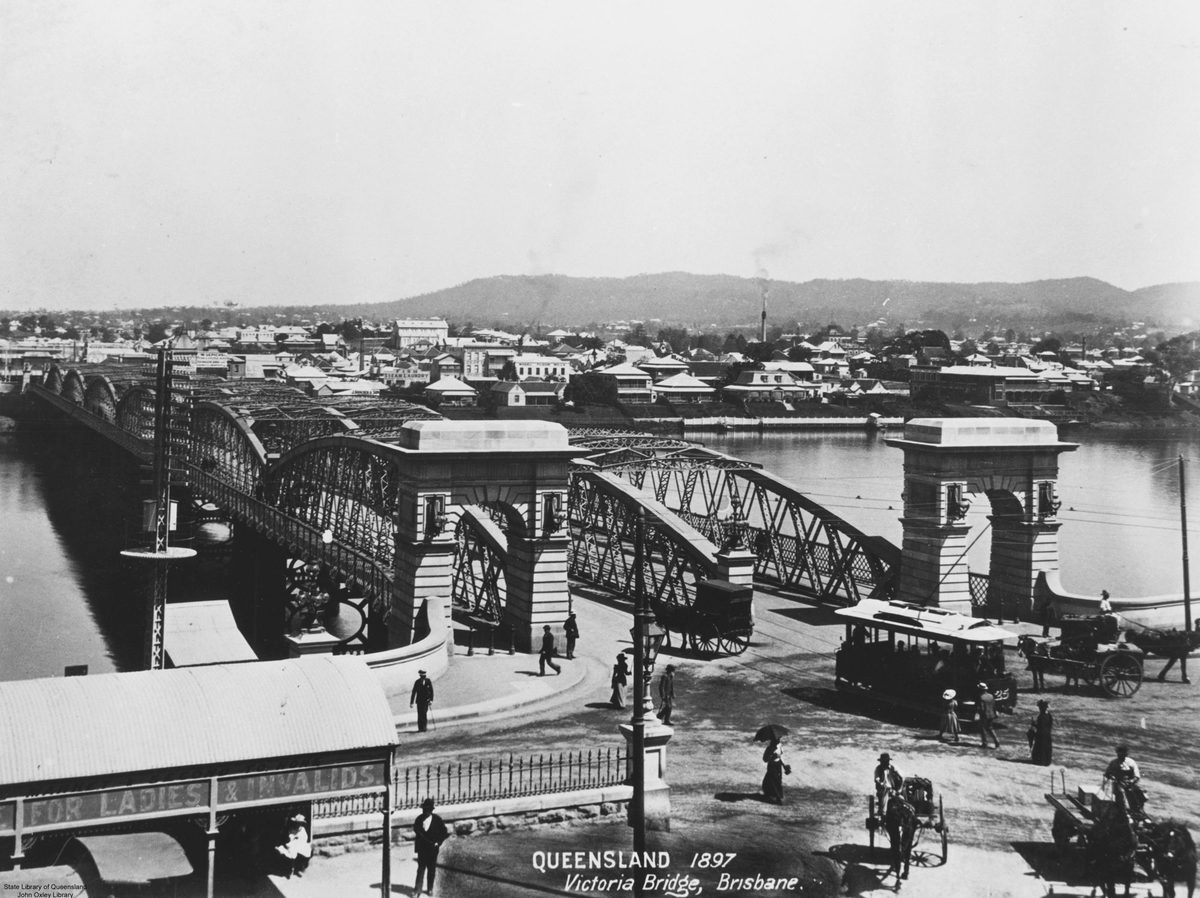 View of the Victoria Bridge, Brisbane, in 1897