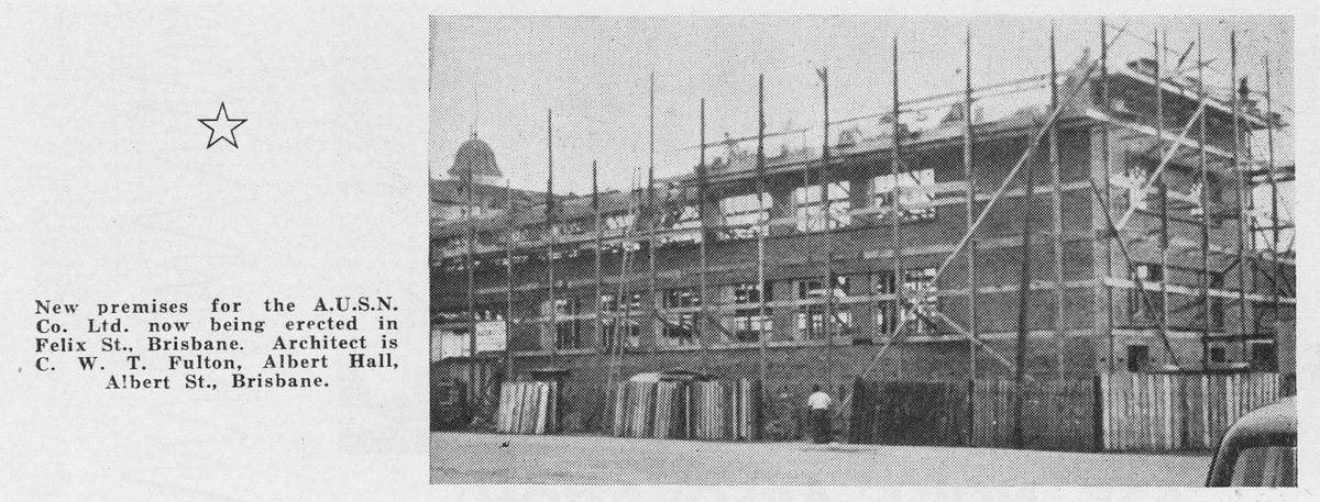 New premises for the Australasian United Steam Navigation Co. Ltd. being erected in Felix Street, Brisbane, 1949.
