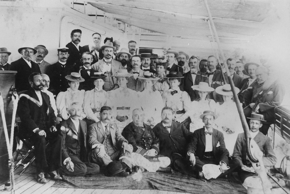 Employees of James Campbell & Sons aboard the Kasuma at Eagle Farm, 1898