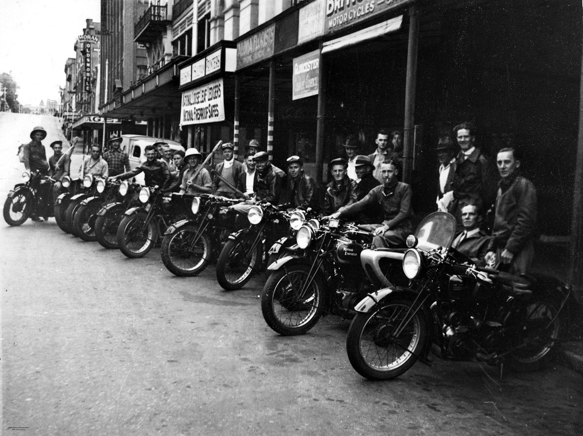 Members of the Brisbane Motorcycle Fishing Club, Adelaide Street, Brisbane, 1938