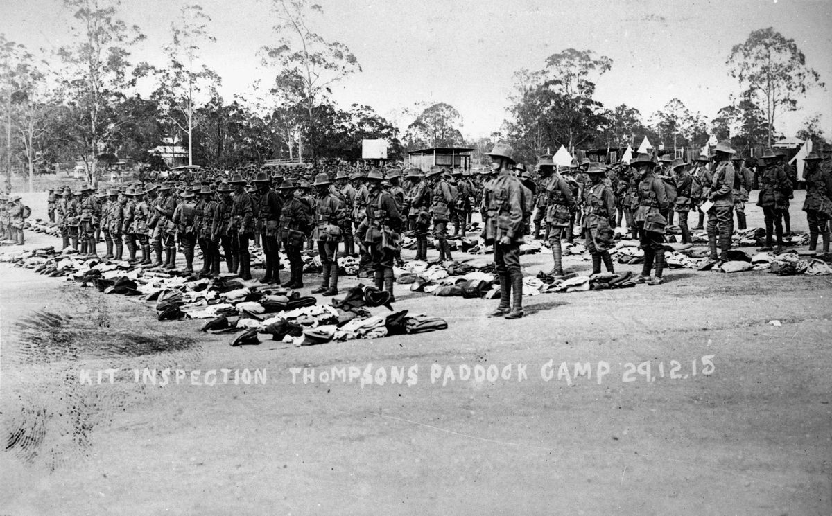 Kit inspection at Thompson's Paddock Camp, December 1915
