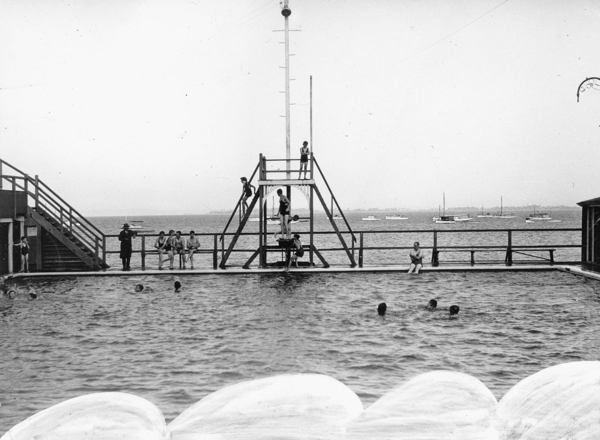 Bathers at the Manly Swimming Baths, Brisbane, Queensland, 1936