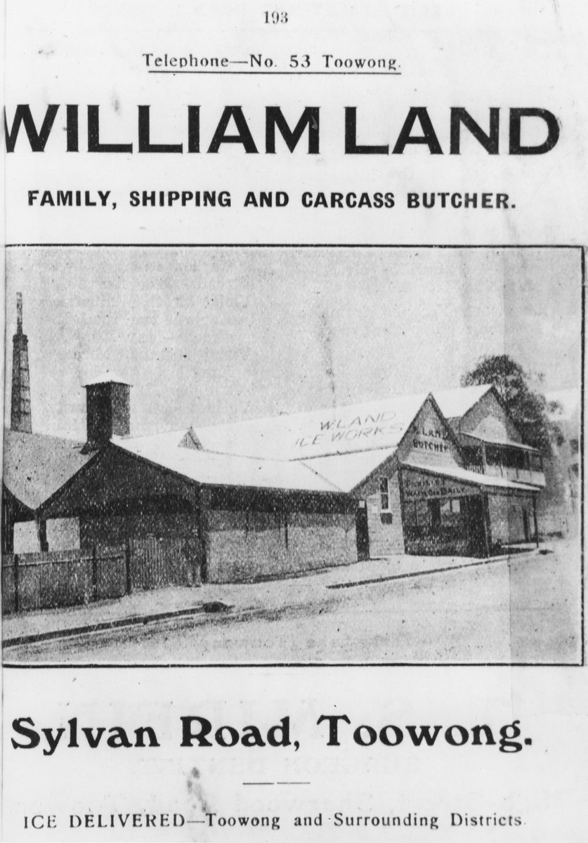 Premises of W. Land's butcher shop in Toowong, Brisbane, 1916