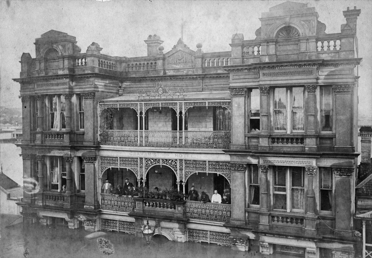 Graham's Hotel during the floods, Brisbane, 1893