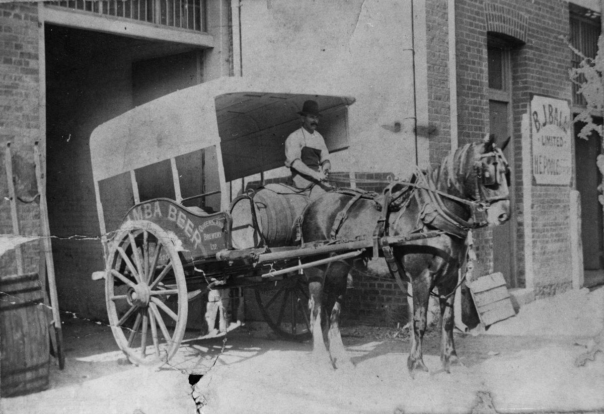 Draught horse, Warwick Lass at the doorway of the Queensland Brewery