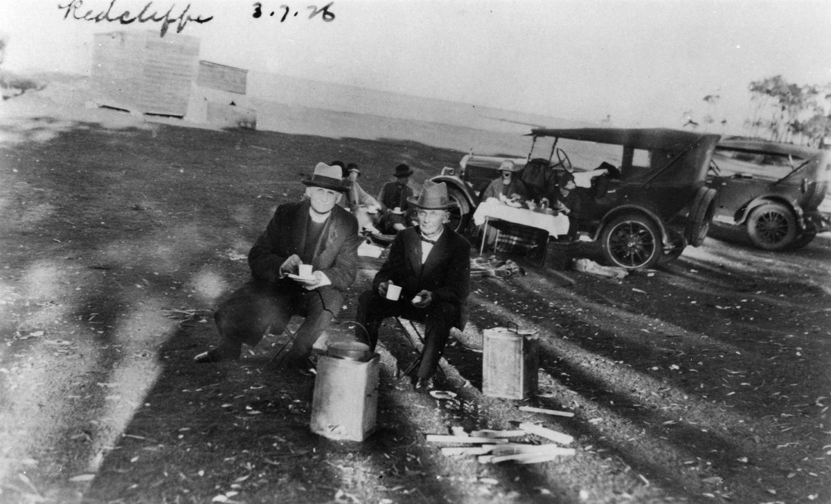 Boiling the billy on the foreshore at Redcliffe, 1926