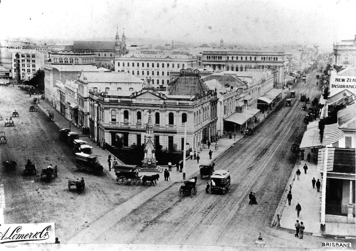 Intersection of Queen and Eagle Streets, Brisbane, 1889
