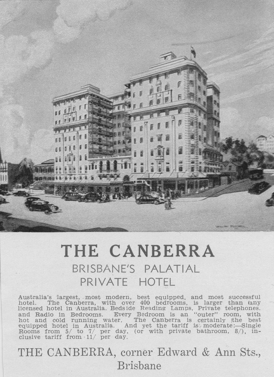 Brisbane city hotel, The Canberra, 1935