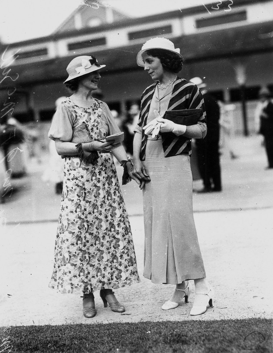 Mrs A. Hughes and Mrs J. F. McGill at the Ascot races, Brisbane, 9 December 1933