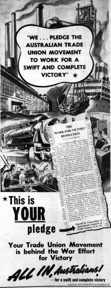 Work for Victory pledge from the Trade Union Movement, June 1941