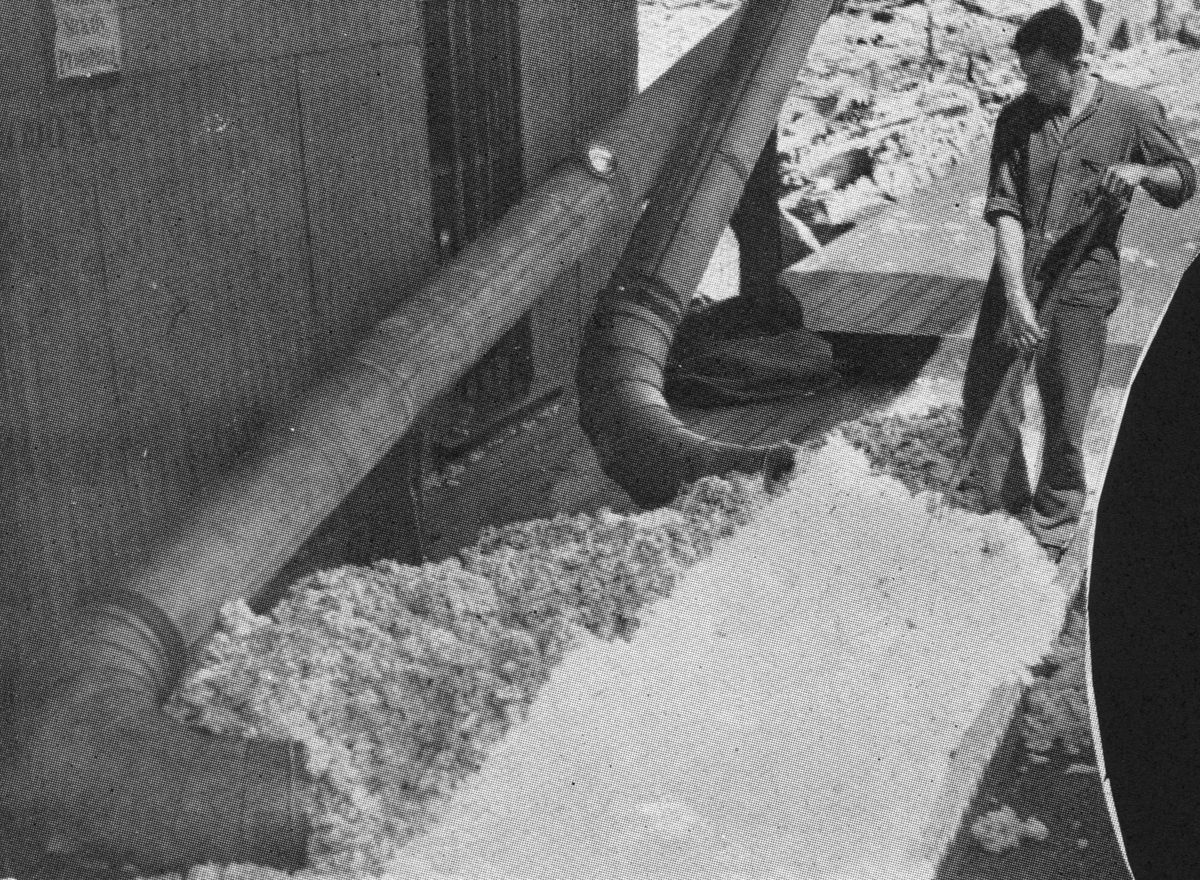 Suction pipes conveying seed cotton to a cotton gin in Brisbane, 1931