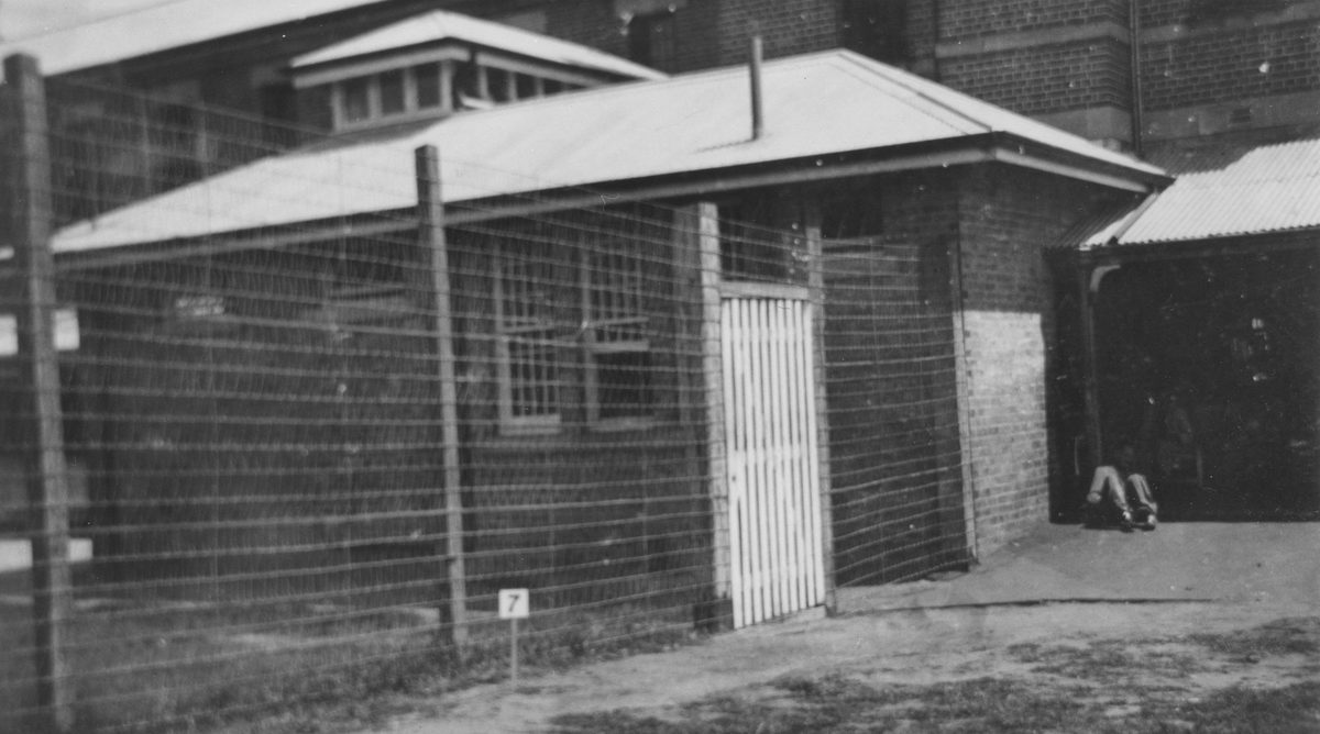 Goodna Asylum showing fencing at the outbreak of hookworm disease, Queensland, 1922