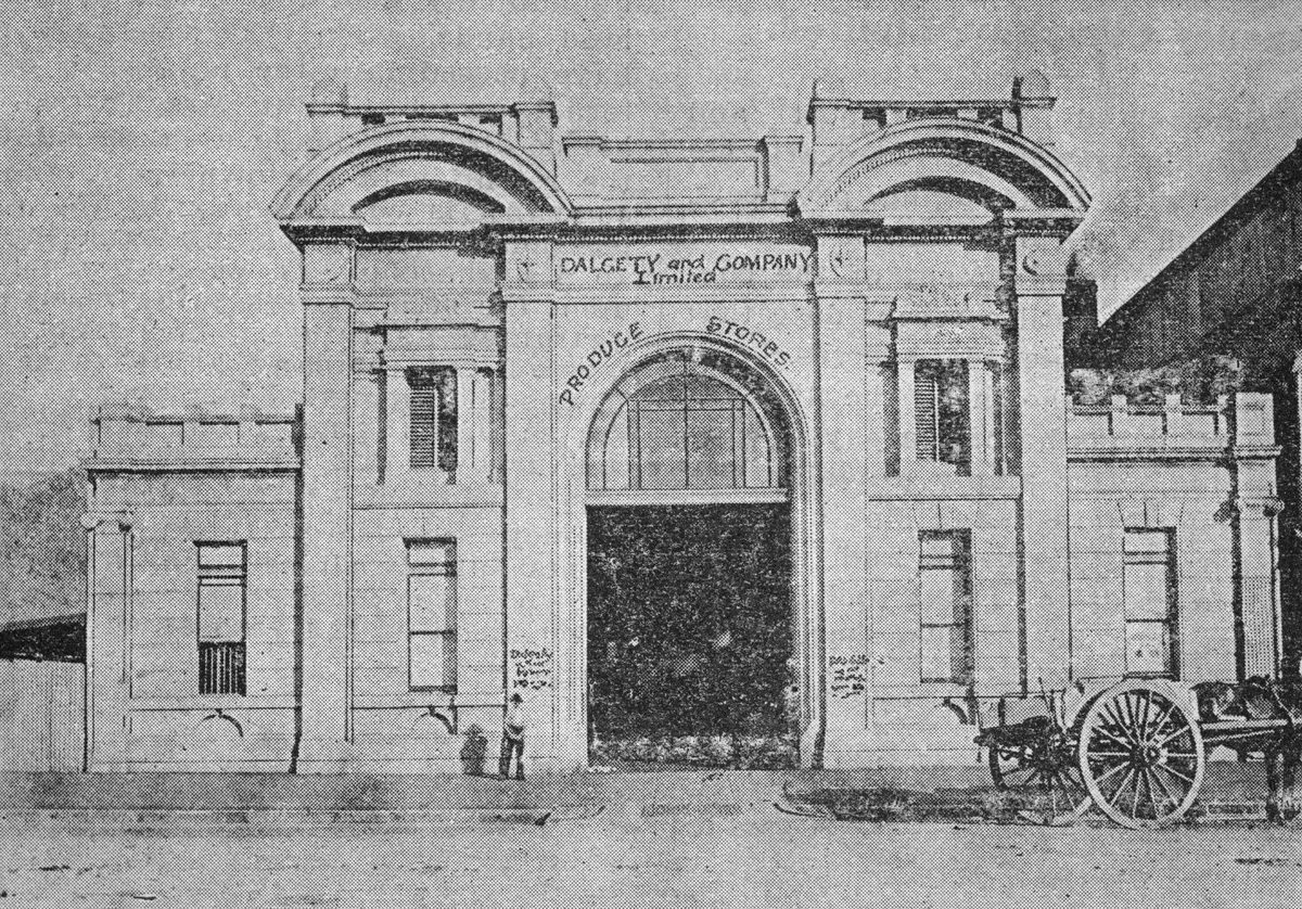 Entrance to the Dalgety Produce Store on Margaret Street, Brisbane, 1896